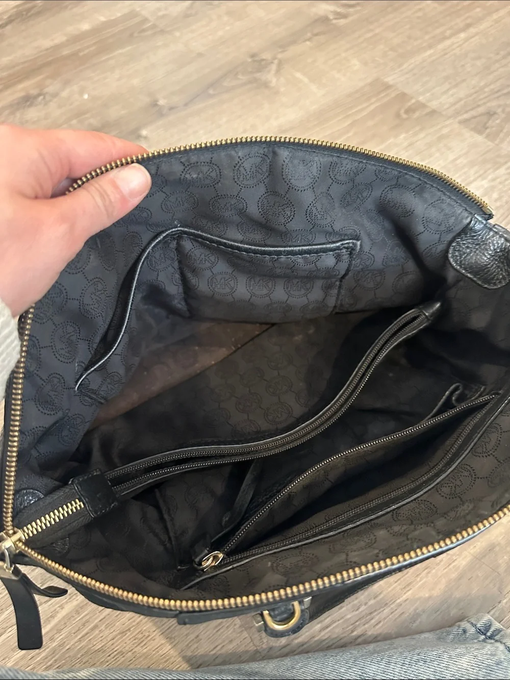 Michael Kors Black Pebbled Leather Satchel with Gold Hardware